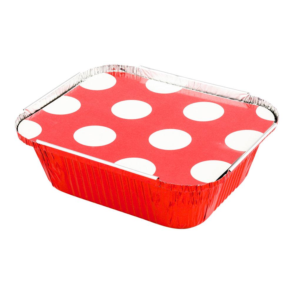 Containers, Take-Out, 12 Ounce, 5.75 x 4.75 x 1.75 Inch, Red, with Polka Dot Paper Lid,1 - 50 COUNT