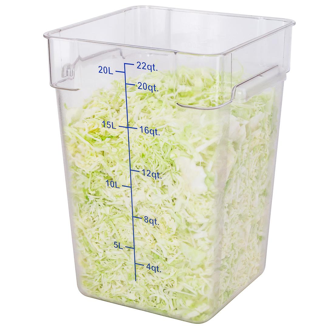 Container, Food Storage, 22 Quart, Square, Clear with Blue Volume Markers, Plastic,1 - 1 EACH