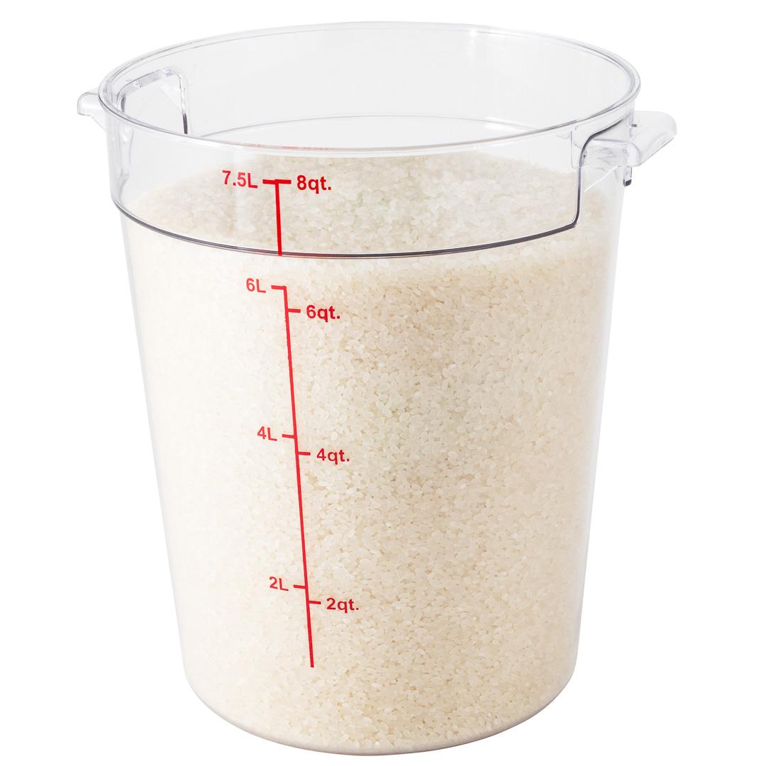 Container, Food Storage, 8 Quart, Round, Clear with Red Volume Markers, Plastic,1 - 1 EACH
