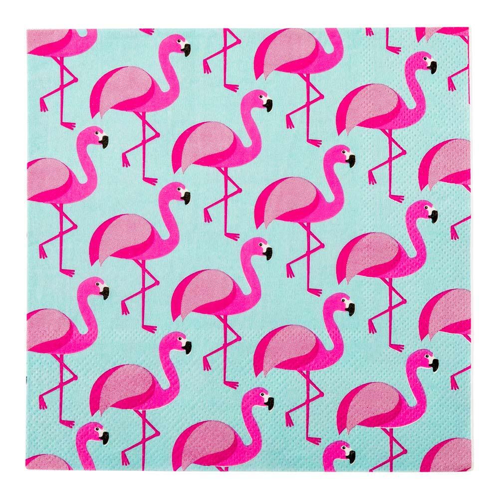 Napkins, Lunch, Blue with Flamingos, 13 x 13 Inch,1 - 20 COUNT