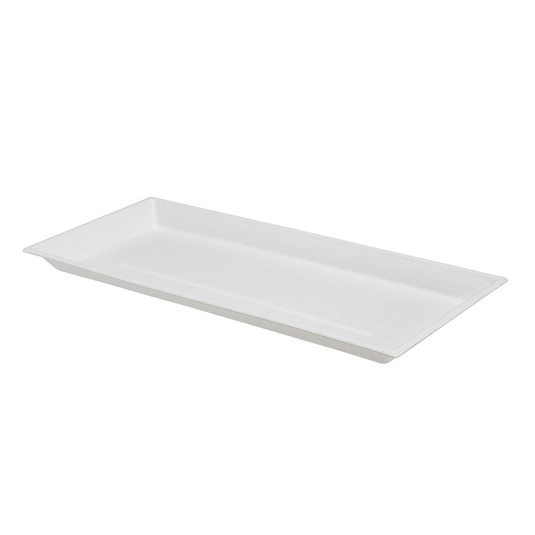 Plates, 9.5 x 4.25 Inch, Bagasse, White, Rectangle,1 - 100 COUNT
