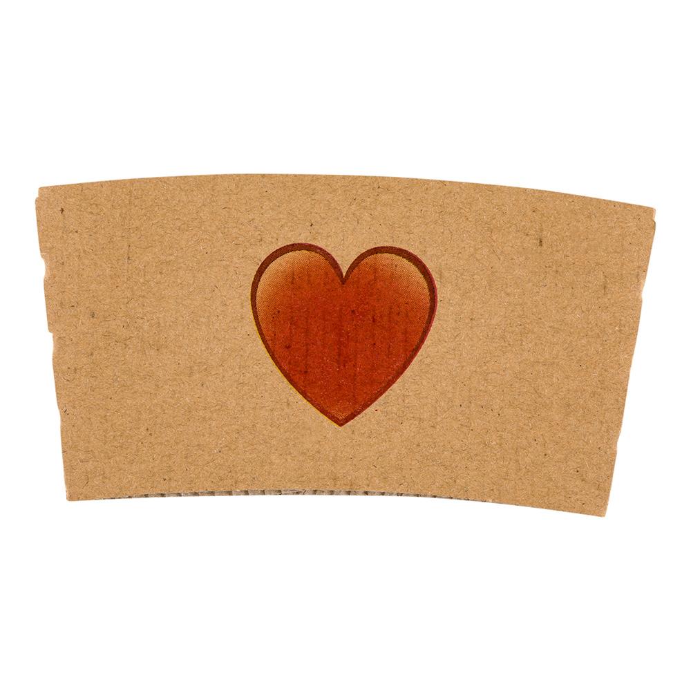 Sleeve, Coffee, Paper, Kraft with Heart Emoji, for 12/16/20 Oz Cups,1 - 50 COUNT