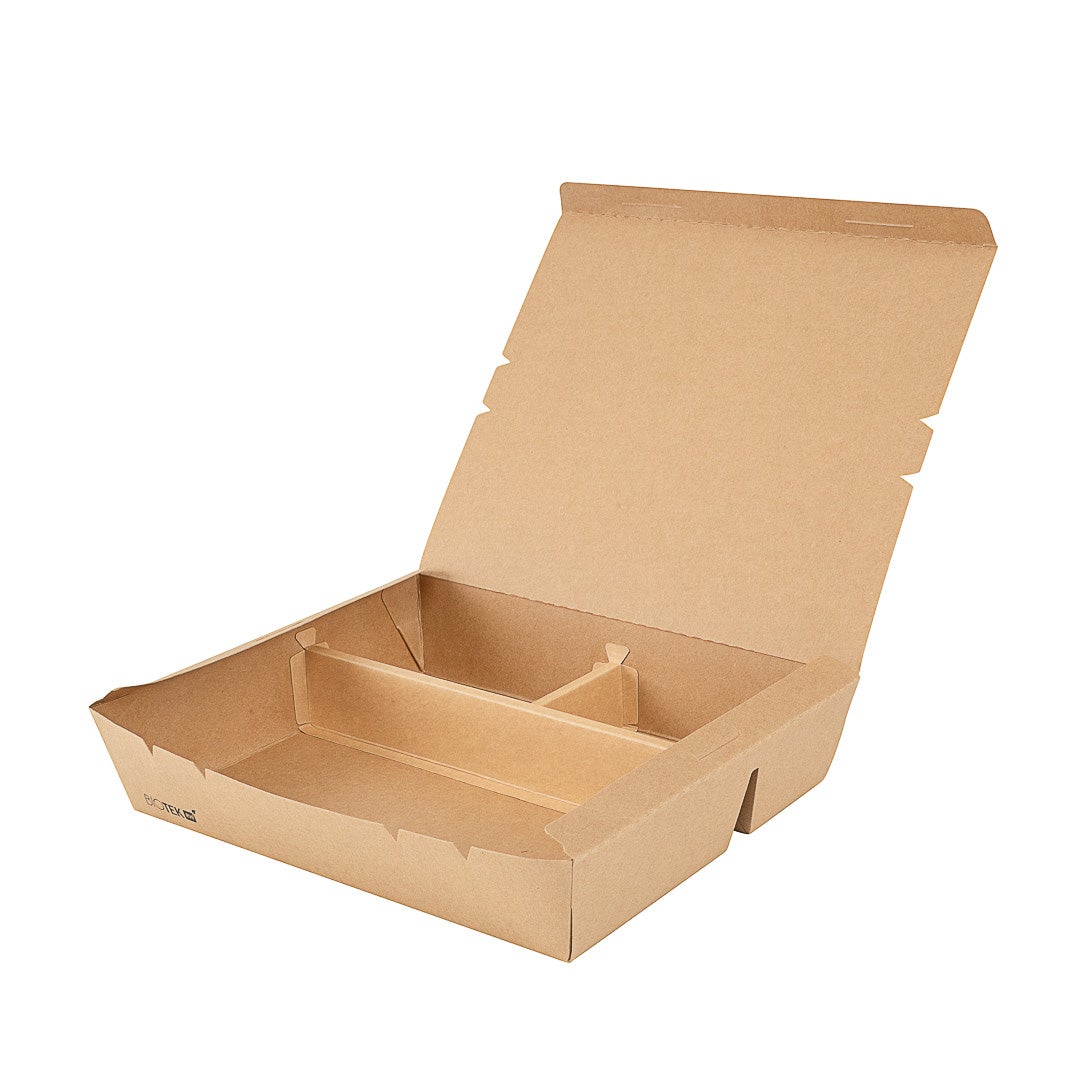 Containers, 3-Compartment, 78 Ounce, Paper, Kraft, Rectangular, 11 x 9 x 2 Inch,1 - 100 COUNT