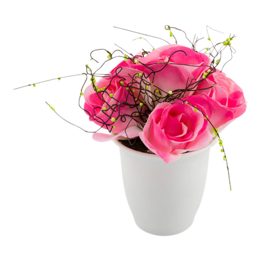 Flowers, Artificial, 6 Bloom, Roses, Plastic, Pink, in Plastic Pot,1 - 1 EACH