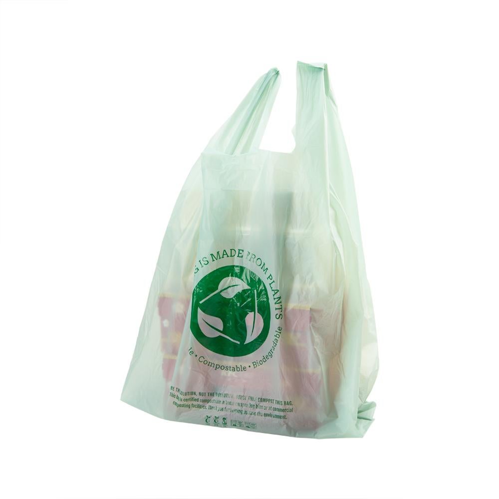 Bags, T-Sack, 12 x 6.5 x 22 Inch, Plastic, Green, Compostable,1 - 100 COUNT