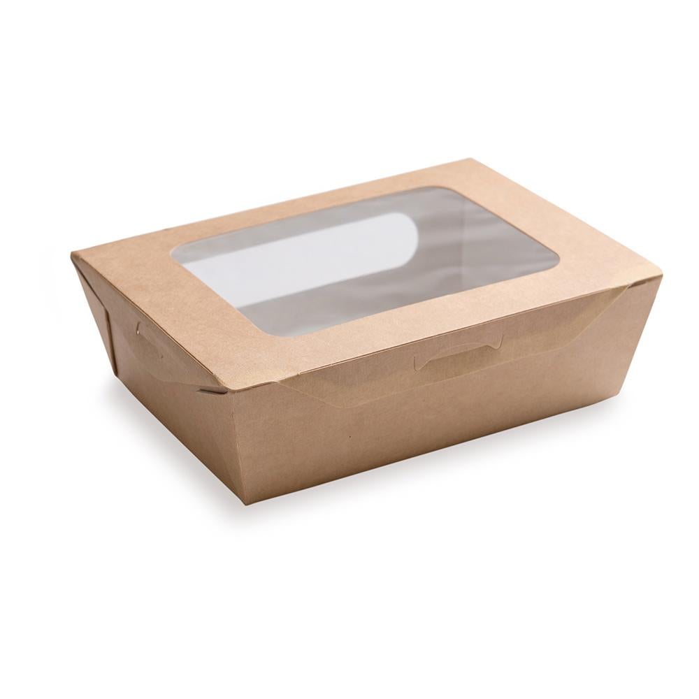 Boxes, Lunch, 35 Ounce, Paper, Kraft, Rectangular, 8 x 4.75 x 2 Inch, with Window, Medium,1 - 50 COUNT