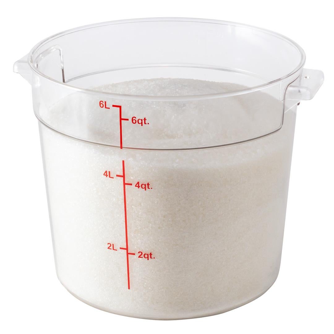 Container, Food Storage, 6 Quart, Round, Clear with Red Volume Markers, Plastic,1 - 1 EACH