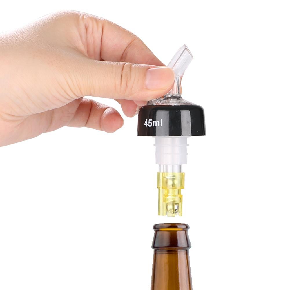 Pourer, Measured, 1.5 Ounce, Clear & Red with Black Collar,1 - 10 COUNT