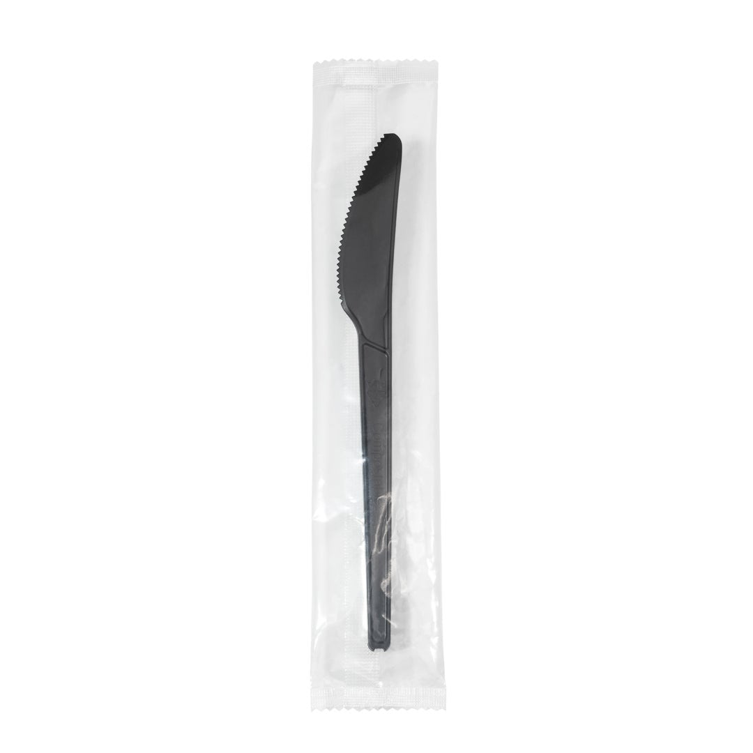 Knives, Plastic, Black, 6.5 Inch, Individually Wrapped, Compostable PLA,1 - 250 COUNT