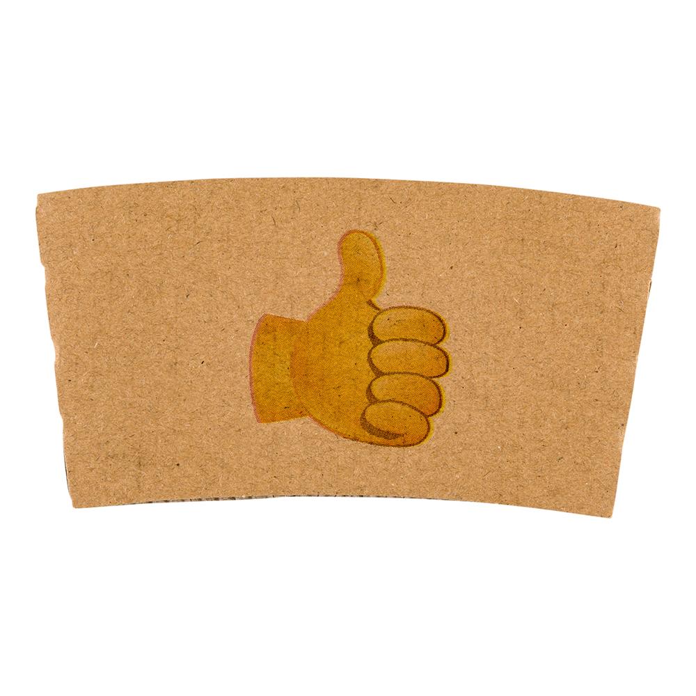 Sleeve, Coffee, Paper, Kraft with Thumbs Up Emoji, for 12/16/20 Oz Cups,1 - 50 COUNT