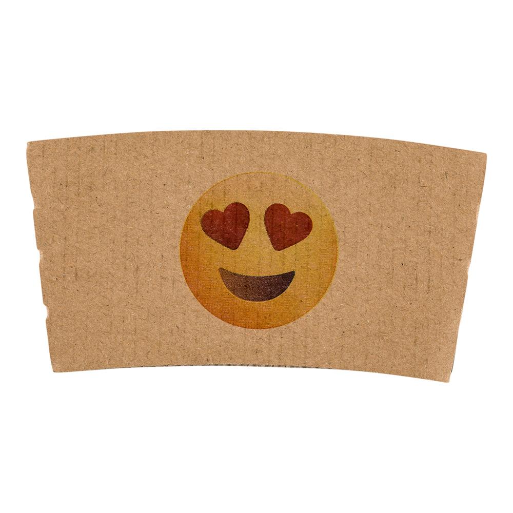 Sleeve, Coffee, Paper, Kraft with Heart Eyes Emoji, for 12/16/20 Oz Cups,1 - 50 COUNT