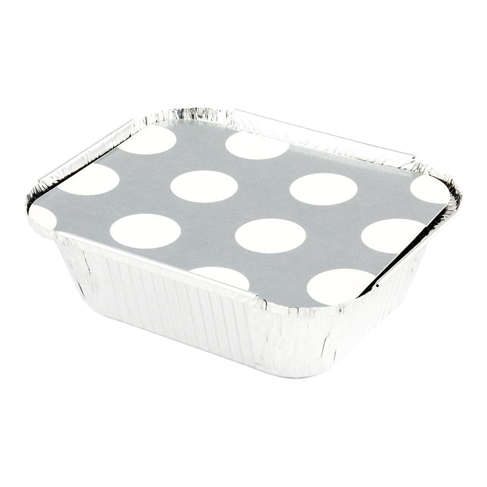 Containers, Take-Out, 12 Ounce, 5.75 x 4.75 x 1.75 Inch, Silver, with Polka Dot Paper Lid,1 - 50 COUNT