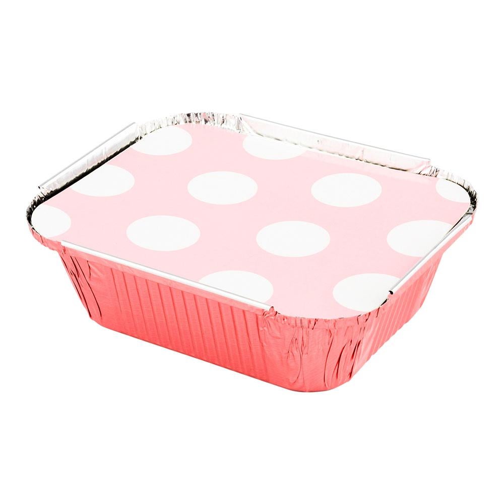 Containers, Take-Out, 12 Ounce, 5.75 x 4.75 x 1.75 Inch, Pink, with Polka Dot Paper Lid,1 - 50 COUNT
