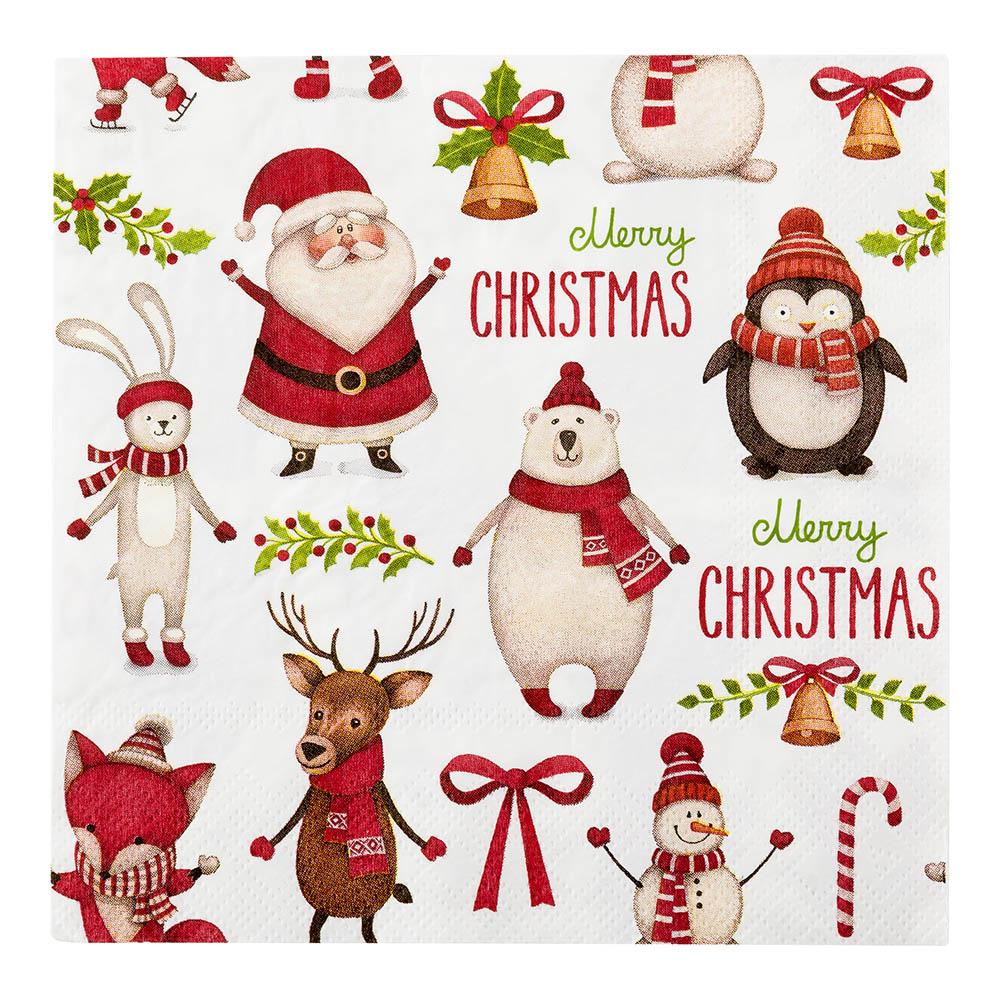 Napkins, Lunch, White with Christmas Print, 13 x 13 Inch,1 - 20 COUNT