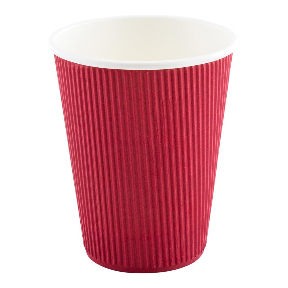 Cups, Hot, 12 Ounce, Paper, Crimson, Ripple Wall,1 - 25 COUNT