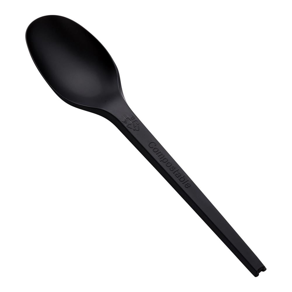Spoons, Plastic, Black, 6.5 Inch, Compostable PLA,1 - 50 COUNT