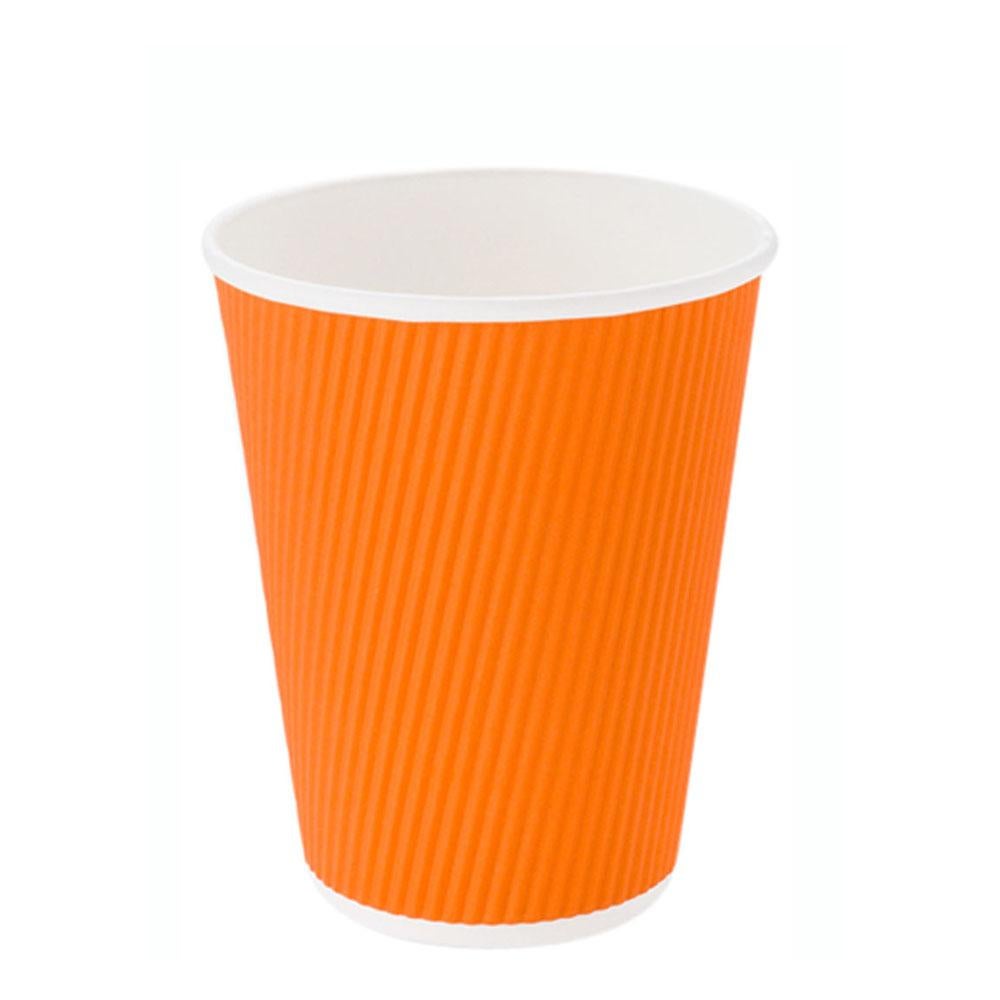 Cups, Hot, 12 Ounce, Paper, Tangerine Orange, Ripple Wall,1 - 25 COUNT