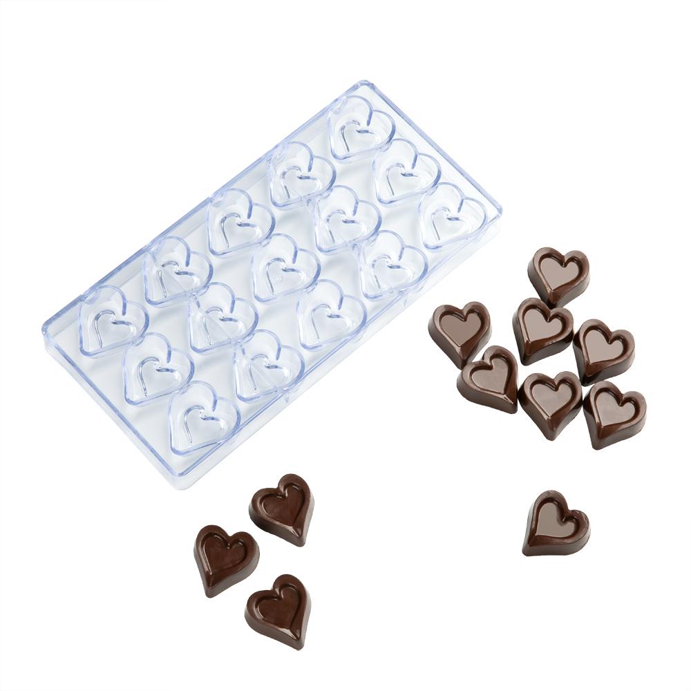 Mold, Candy, 15-Compartment, Heart Outline, Pastry Tek Polycarbonate,1 - 1 EACH