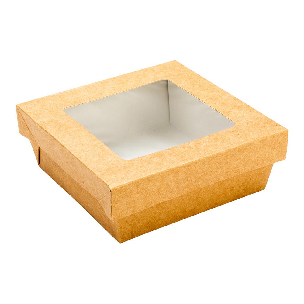 Containers, Take-Out, 27 Ounce, Paper, Kraft, Square, 5.25 x 5.25 x 2 Inch, with Window & Lid,1 - 25 COUNT