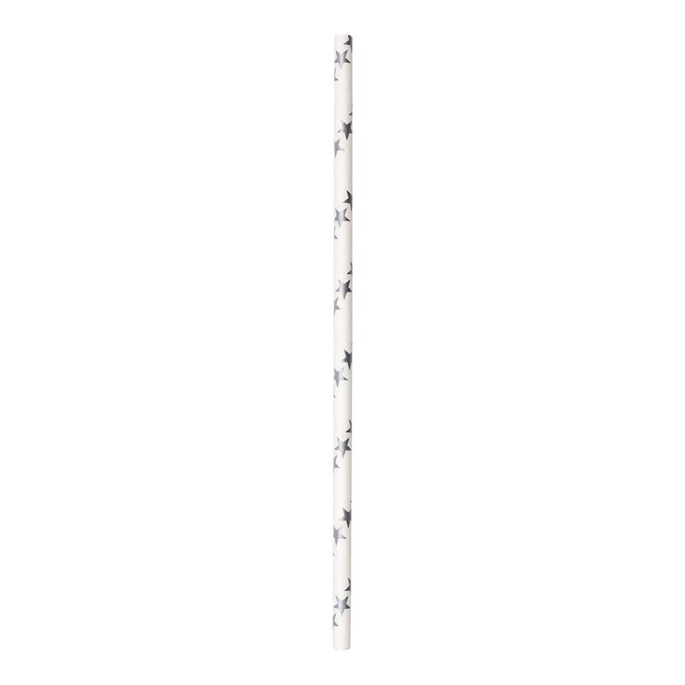 Straws, 7.75 Inch, Paper, Metallic Silver Stars, Biodegradable,1 - 25 COUNT