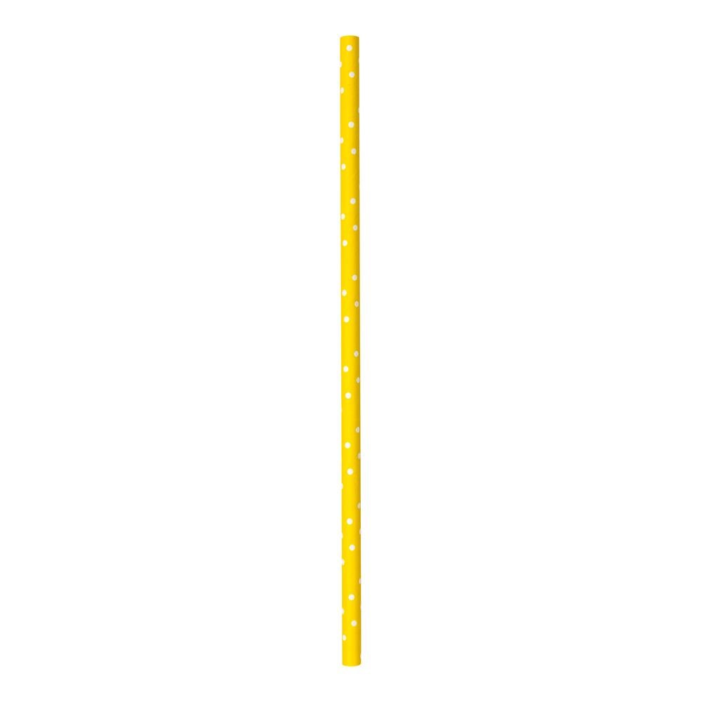 Straws, 7.75 Inch, Paper, Yellow Polka Dots, Biodegradable,1 - 25 COUNT