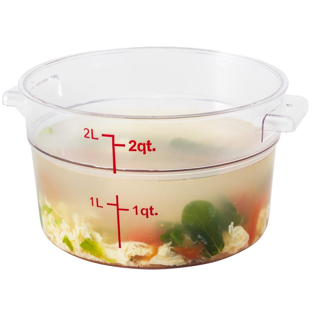 Container, Food Storage, 2 Quart, Round, Clear with Red Volume Markers, Plastic,1 - 1 EACH