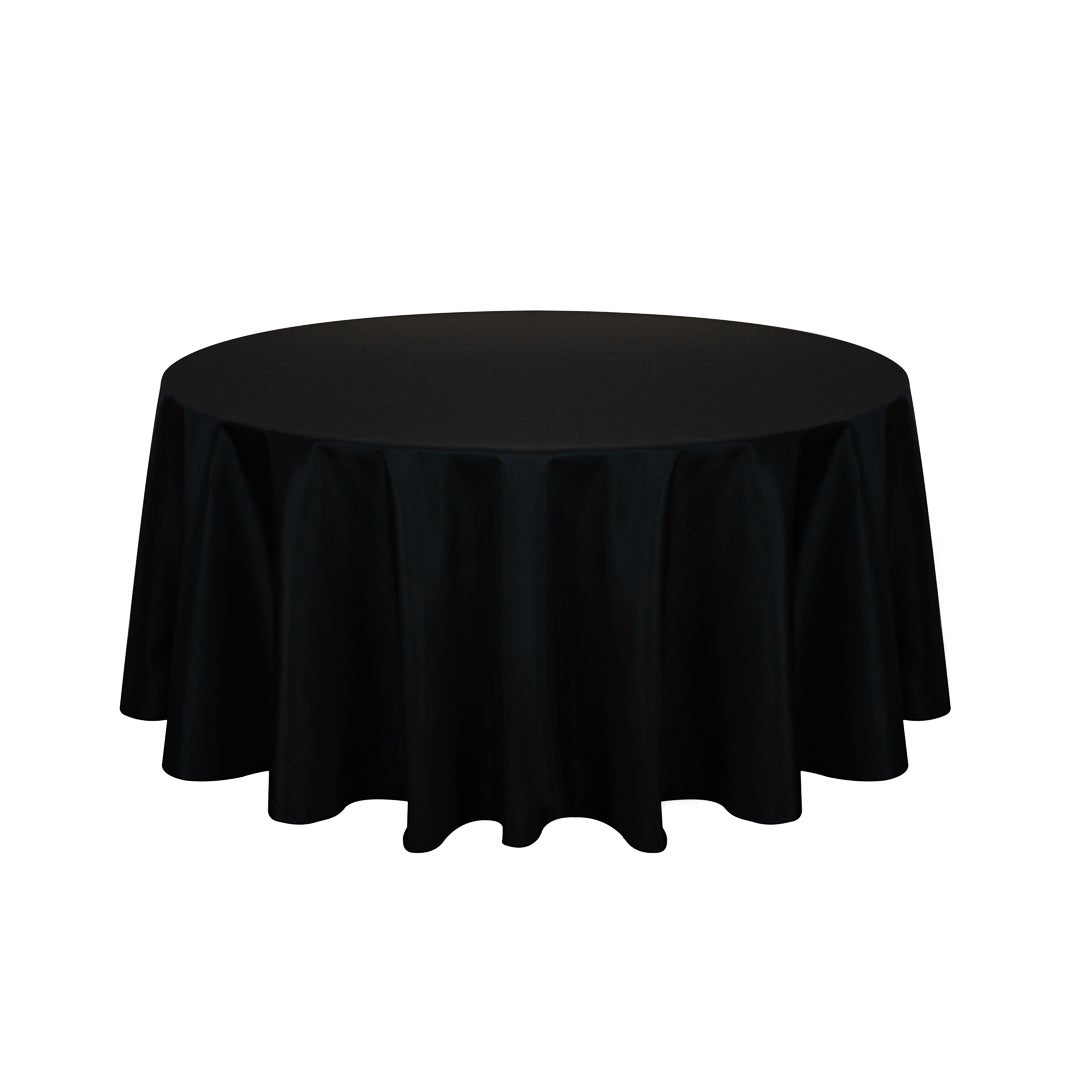 Table Covers, 120 Inch, Polyester, Black, Round, Hemmed,1 - 10 COUNT