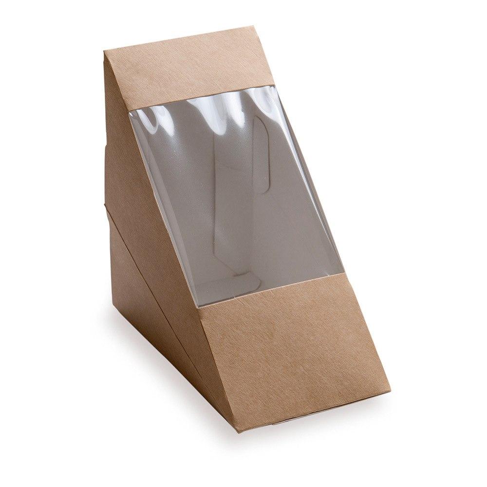 Containers, Sandwich, 4.75 x 4.75 x 2.75 Inch, Paper, Brown, Triangular, with Window,1 - 25 COUNT