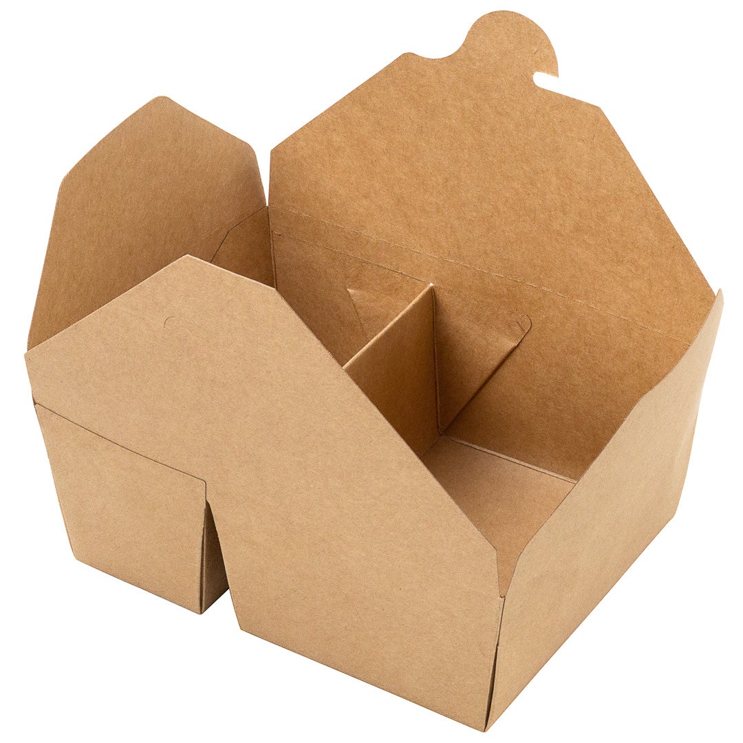 Containers, 2-Compartment, 47 Ounce, Paper, Kraft, Rectangular, 6.5 x 5.25 x 2.5 Inch,1 - 200 COUNT