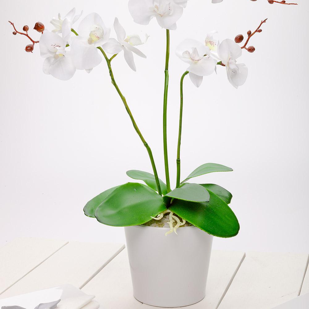 Flowers, Artificial, 12 Bloom, Orchids, Plastic, White, in Plastic Pot,1 - 1 EACH