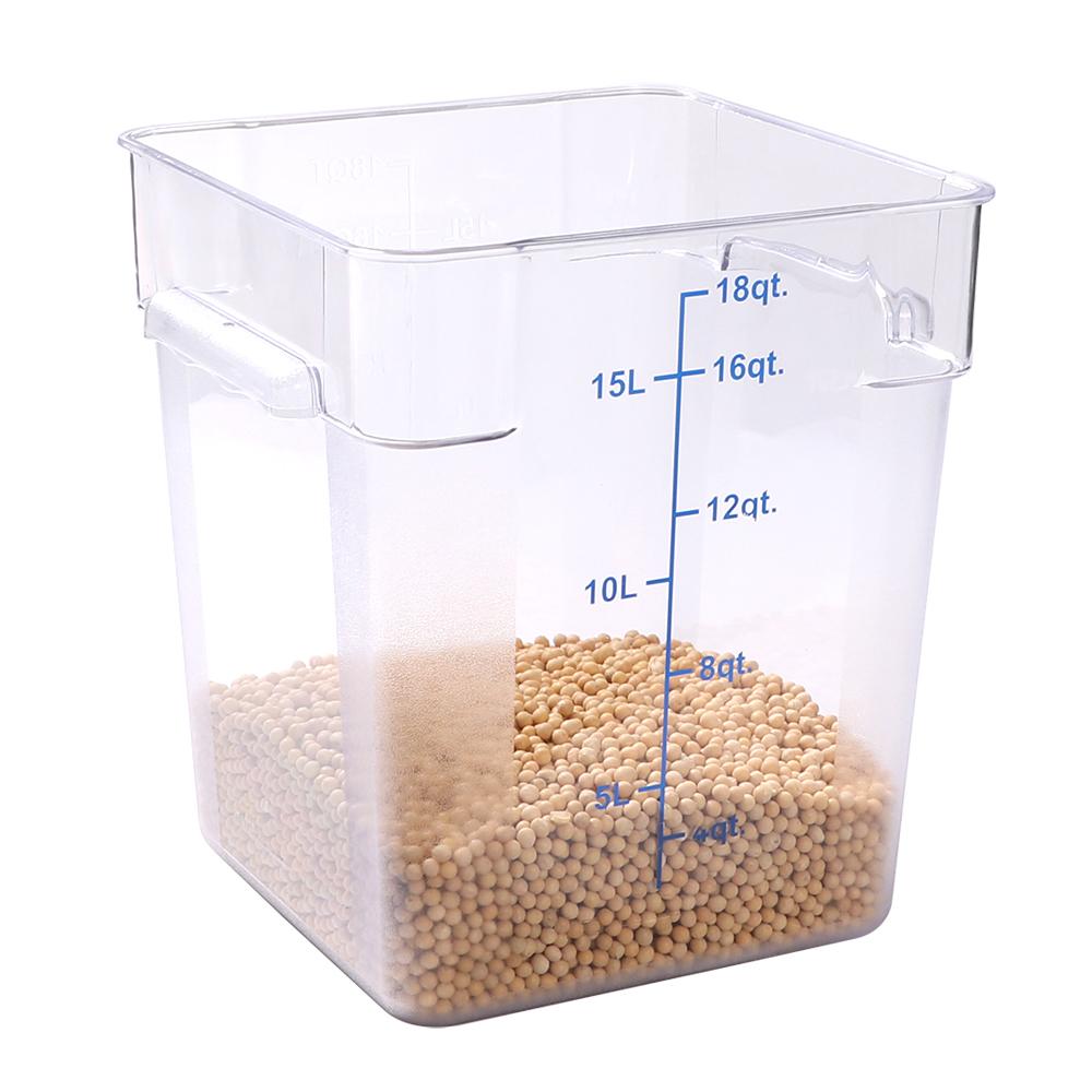 Container, Food Storage, 18 Quart, Square, Clear with Blue Volume Markers, Plastic,1 - 1 EACH