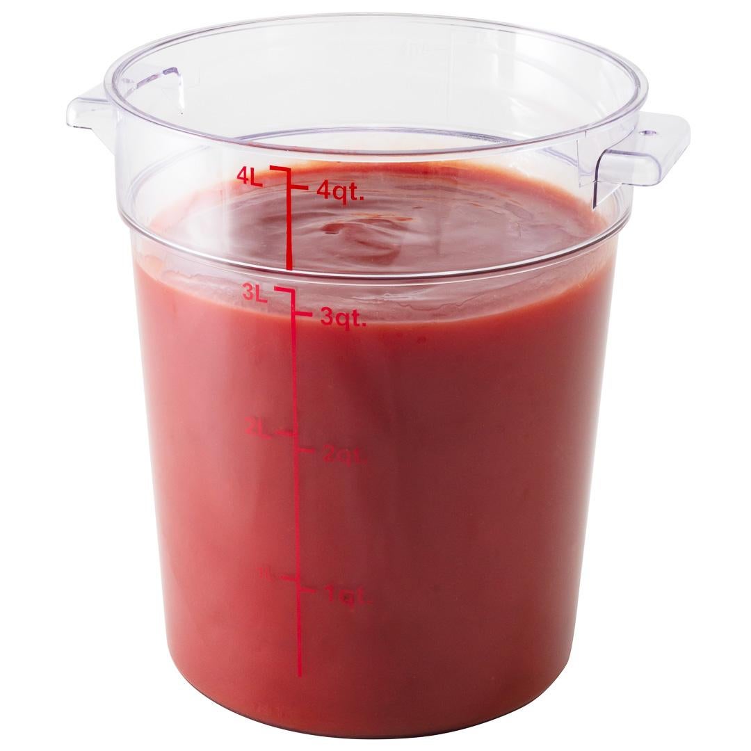 Container, Food Storage, 4 Quart, Round, Clear with Red Volume Markers, Plastic,1 - 1 EACH
