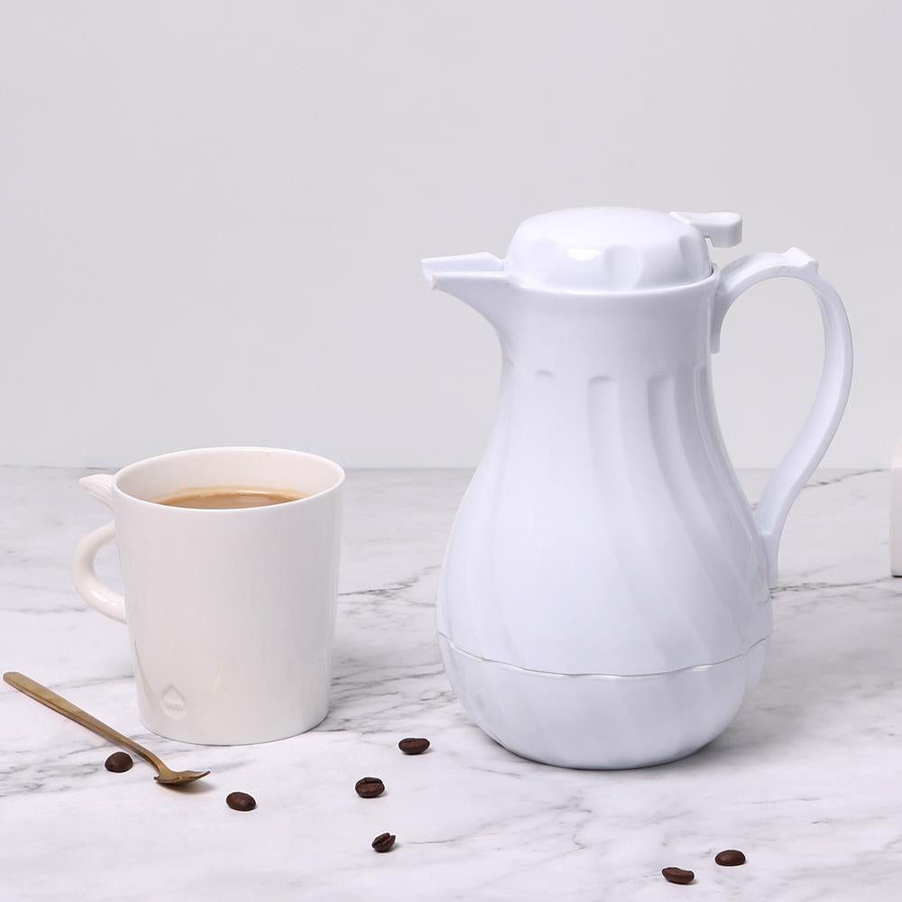 Carafe, Beverage, 20 Ounce, Push-Button Lid, White, Plastic,1 - 1 EACH