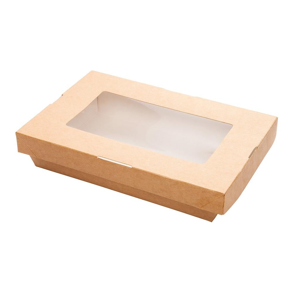 Containers, Take-Out, 28 Ounce, Paper, Kraft, Rectangular, 7.50 x 5 x 1.50 Inch, with Window & Lid,1 - 25 COUNT