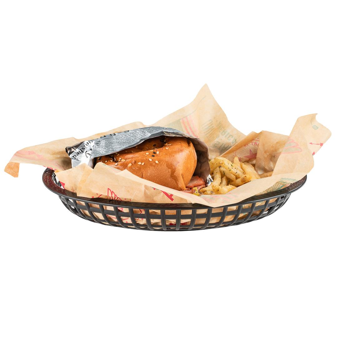 Basket, Fast Food, 11 x 7 x 1.50 Inch, Oval, Black, Plastic,1 - 10 COUNT