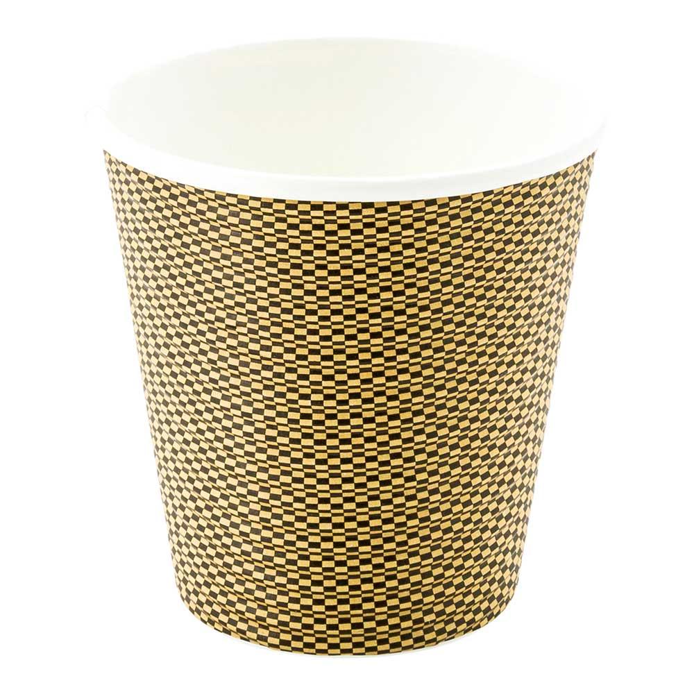 Cups, Coffee, 8 Ounce, Paper, Mocha Pin Check, Spiral Wall, 3.50 x 3.50 x 3.25 Inch,25 - 1 EACH