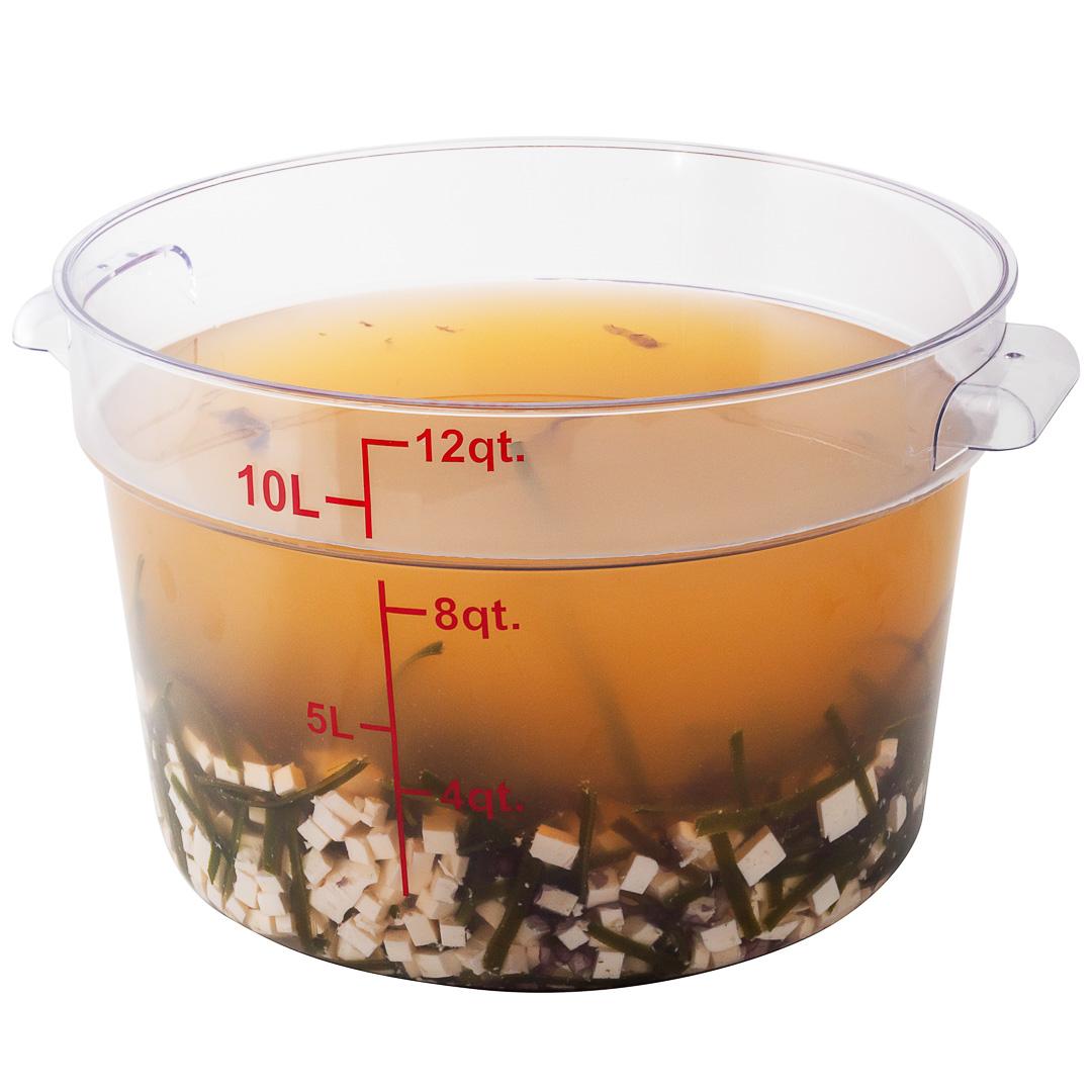 Container, Food Storage, 12 Quart, Round, Clear with Red Volume Markers, Plastic,1 - 1 EACH