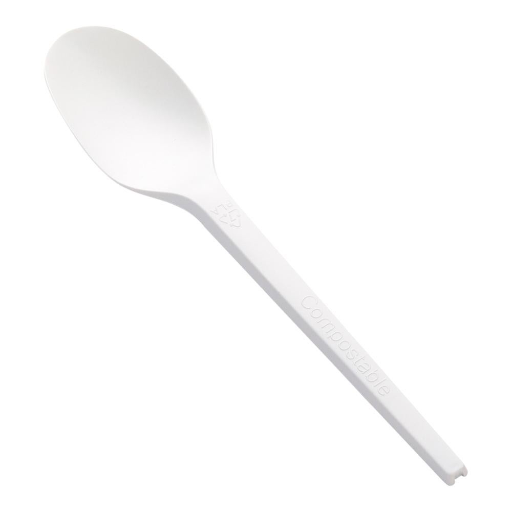 Spoons, Plastic, White, 6.5 Inch, Compostable PLA,1 - 50 COUNT