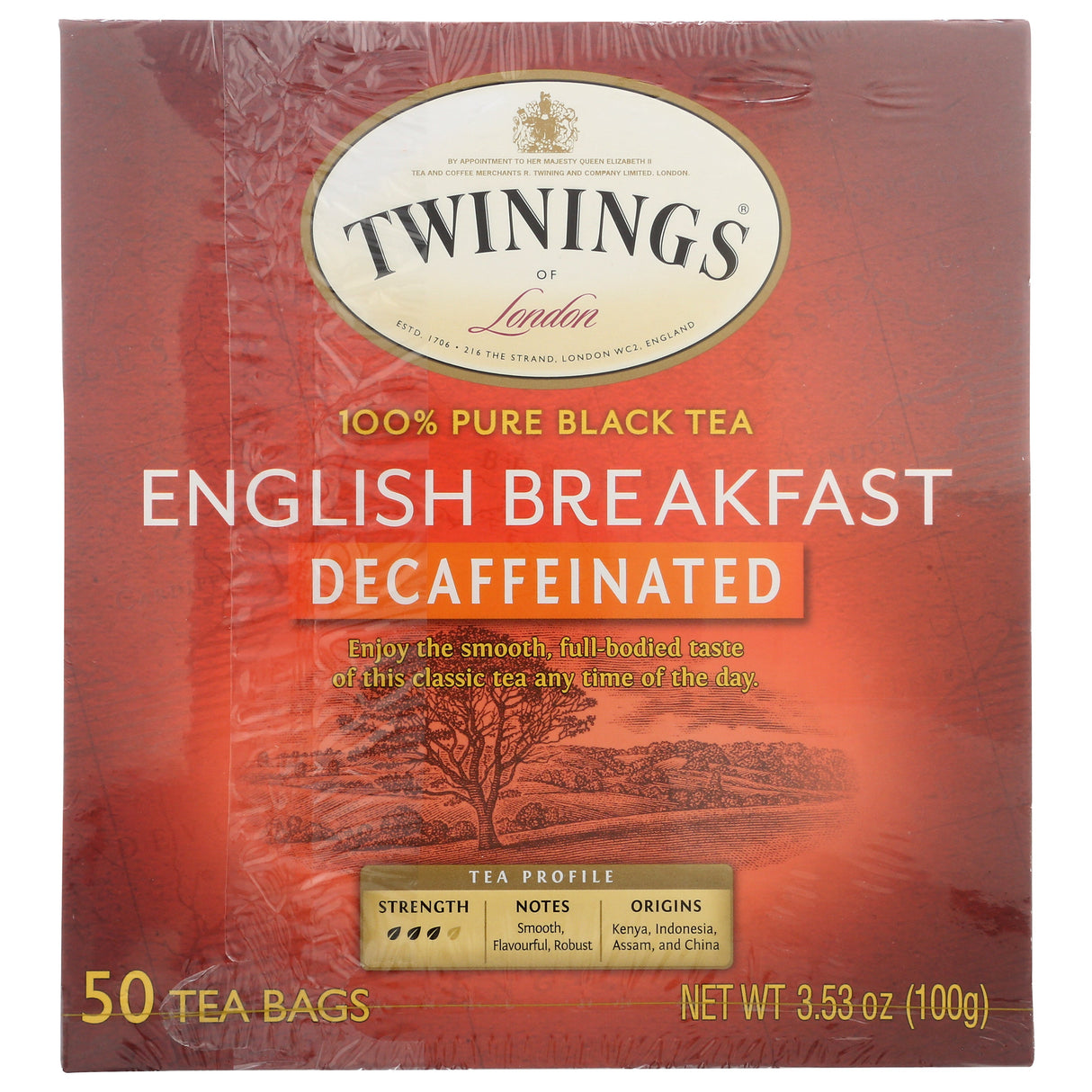 Tea, Black, English Breakfast, Decaffeinated, Individually Wrapped with String,6 - 50 COUNT