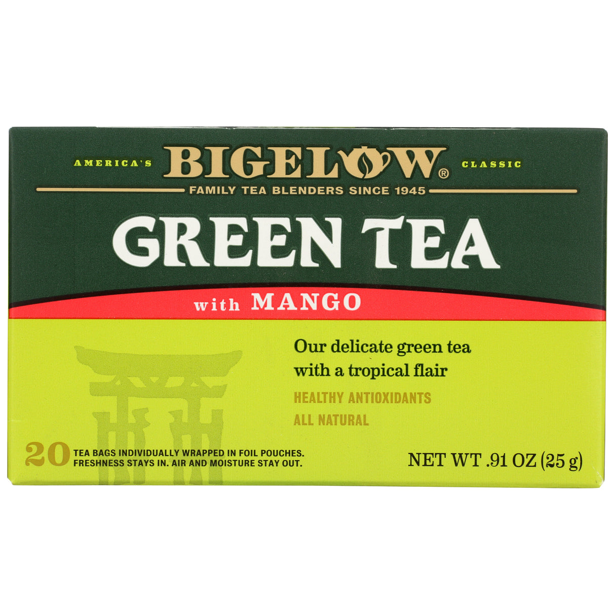 Tea, Green, Mango, Individually Wrapped with String,6 - 20 COUNT
