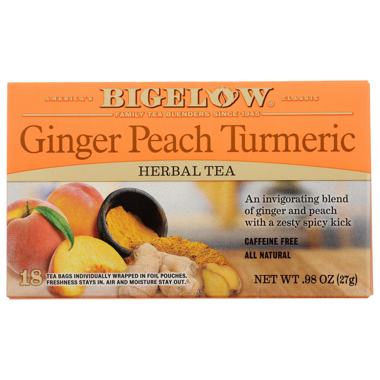 Tea, Herbal, Ginger Peach Turmeric, Individually Wrapped with String,6 - 18 COUNT