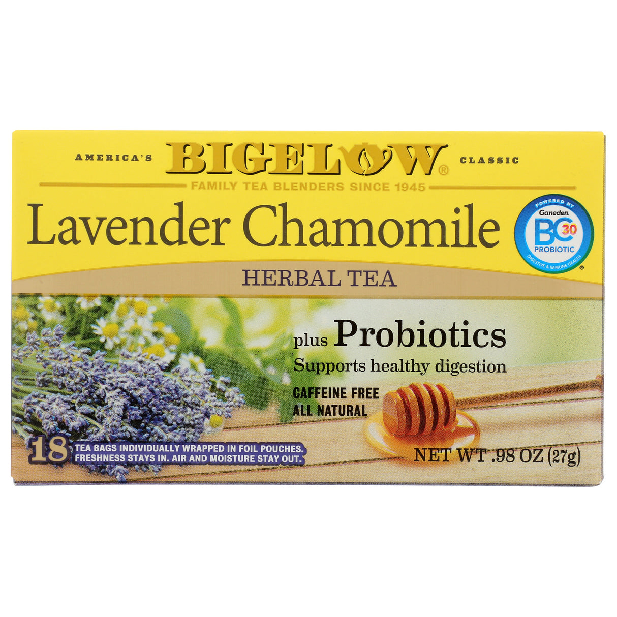 Tea, Herbal, Lavender Chamomile, with Probiotics, Individually Wrapped with String,6 - 18 COUNT