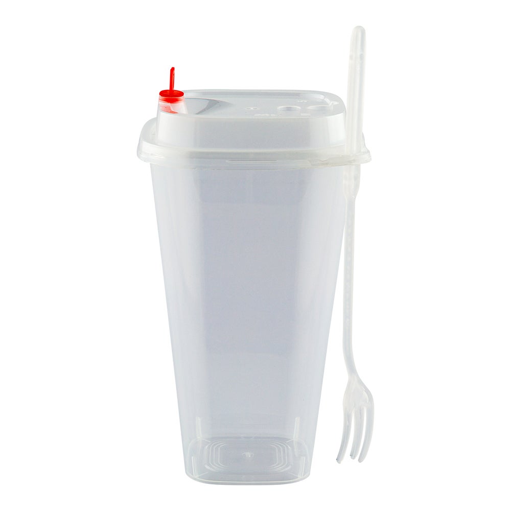 Containers, Takeout, 16 Ounce 3.75 x 6 Inch, Plastic, Clear, with Lid/Fork/Red Heart Plug,1 - 100 COUNT