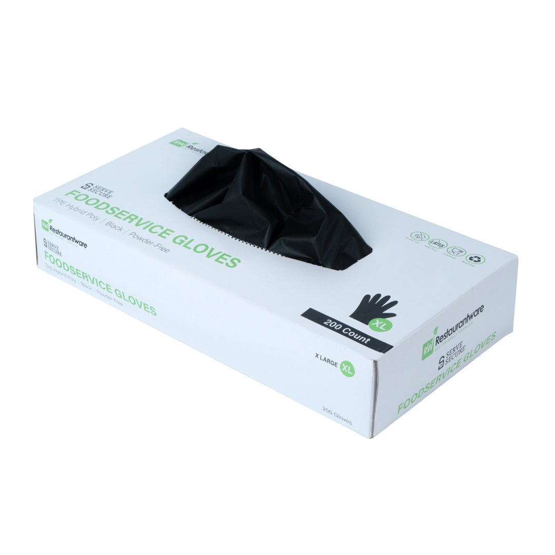 Gloves, Poly, Extra Large, Powder-Free, Black, TPE Hybrid,1 - 1000 COUNT
