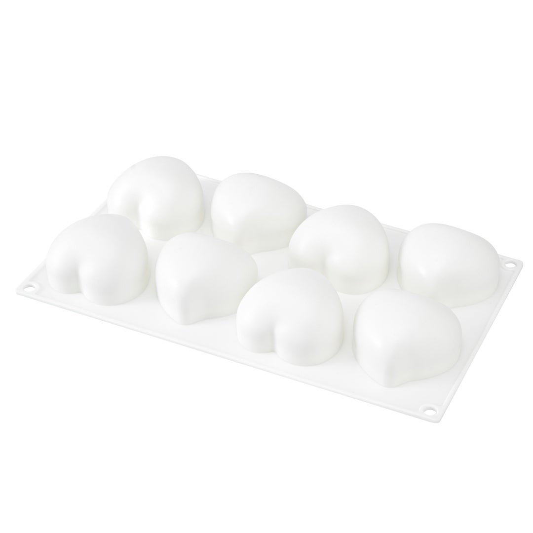 Molds, Baking, 8-Compartment, Heart, White, Silicone,1 - 10 COUNT