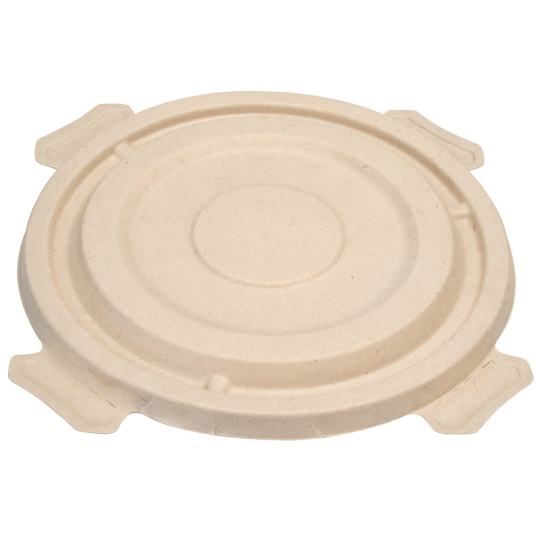 Lids, Flat, Sugarcane Bagasse, Natural, Round, for Take-Out Bowls,1 - 100 COUNT