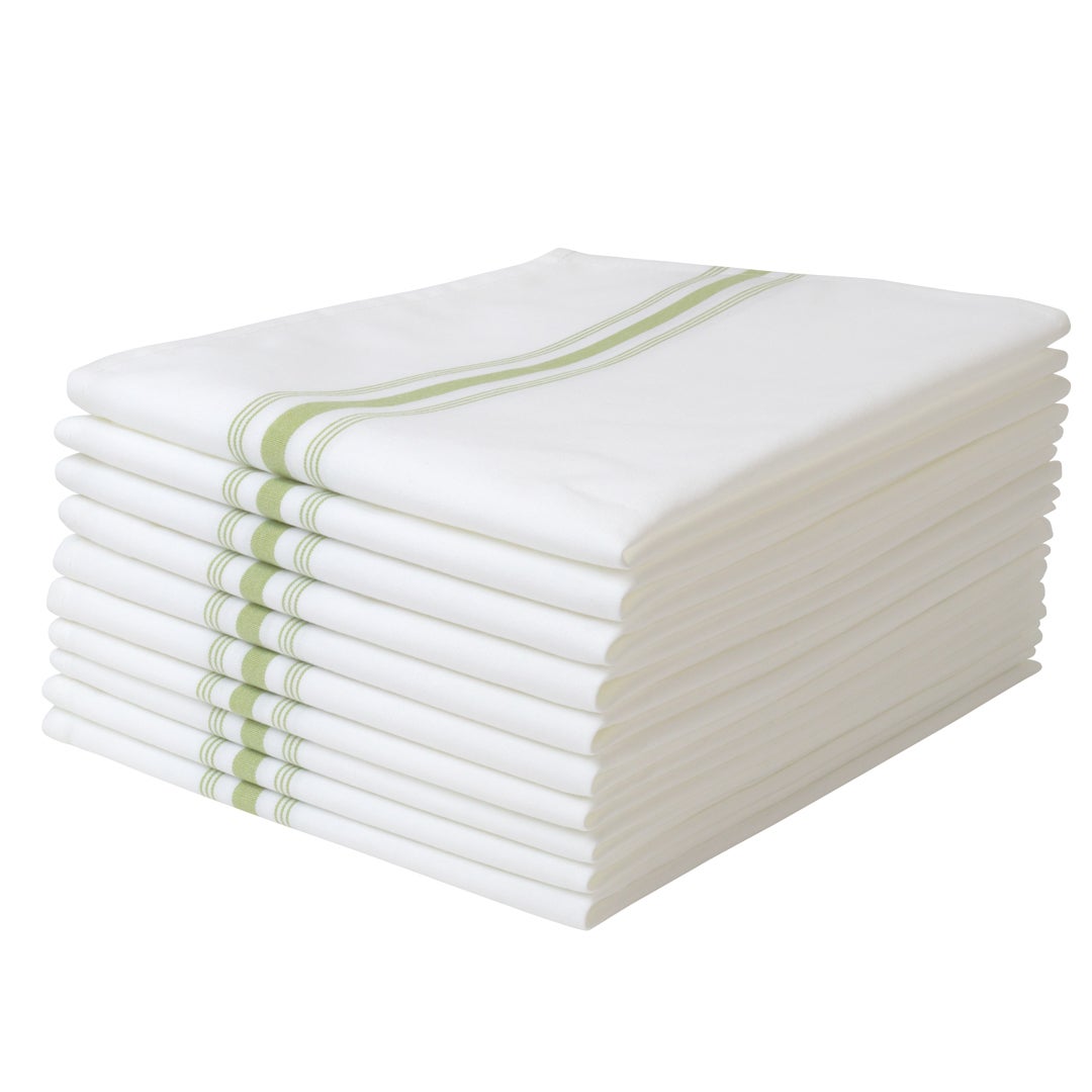 Napkins, Cloth, 18.50 x 22.75 Inch, White with Lime Green Stripes,1 - 10 COUNT