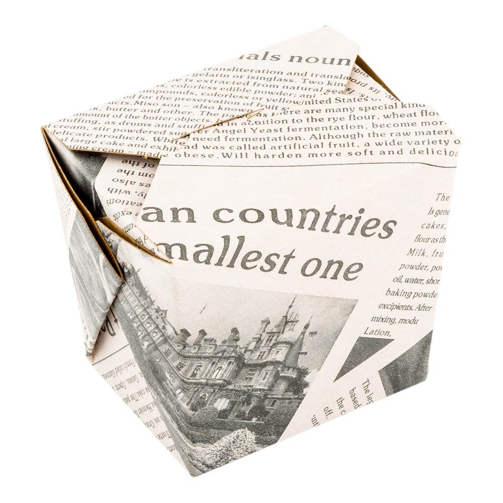 Containers, Noodle Take-Out, 8 Ounce, Paper, Newsprint, Square,1 - 25 COUNT