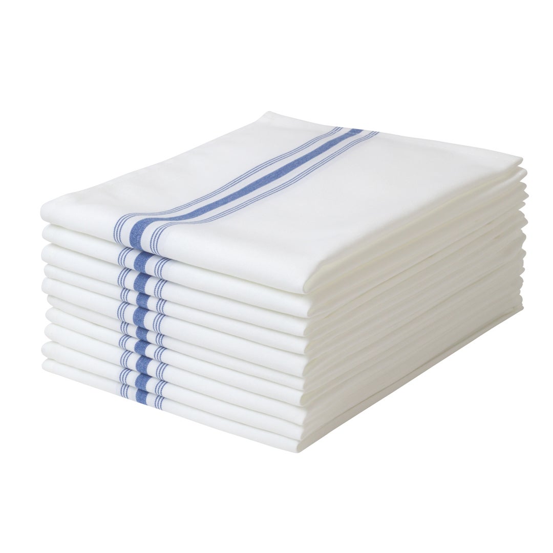 Napkins, Cloth, 18.50 x 22.75 Inch, White with Blue Stripes,1 - 10 COUNT