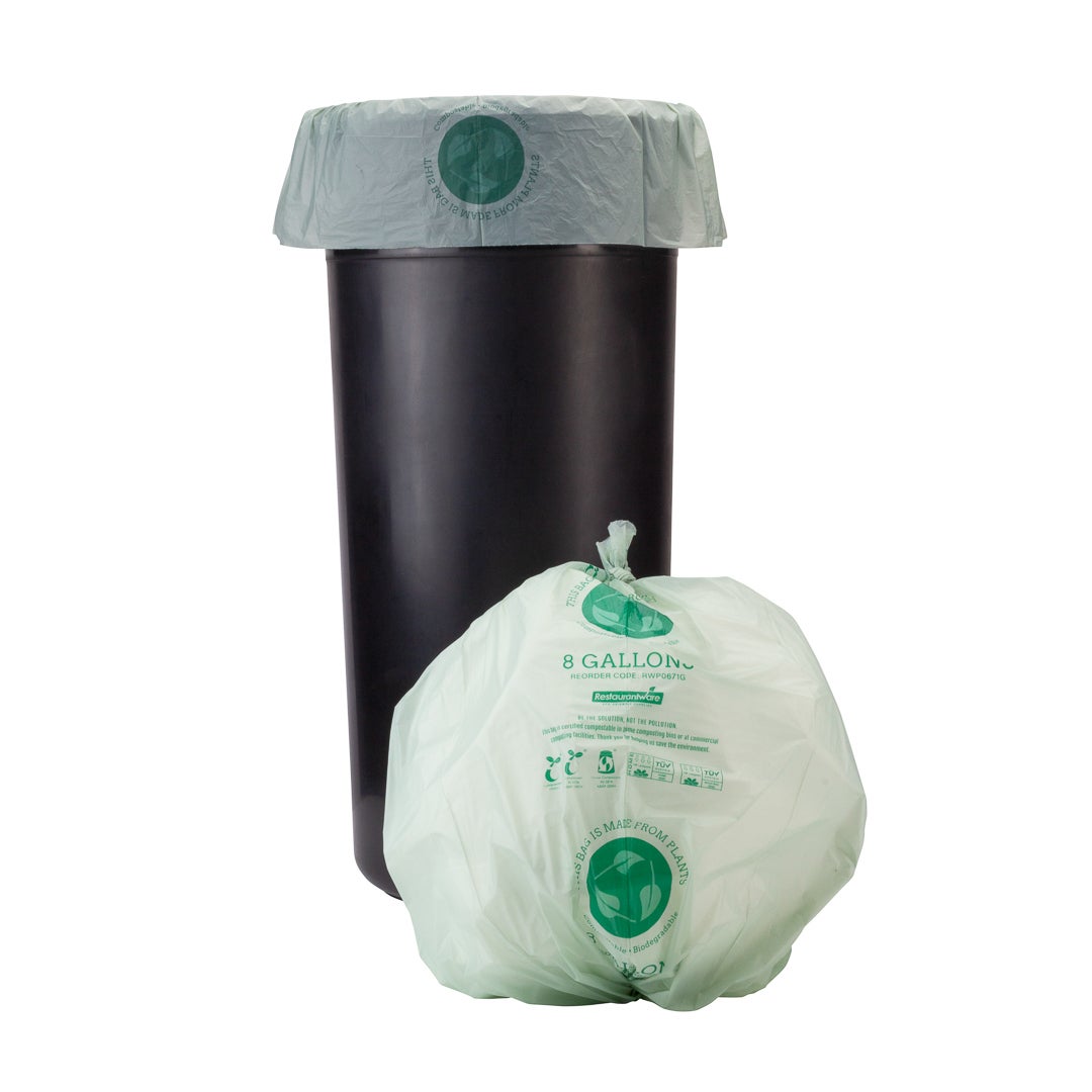 Can Liners, 8 Gallon, Green, 24 x 20 Inch, Compostable,1 - 100 COUNT